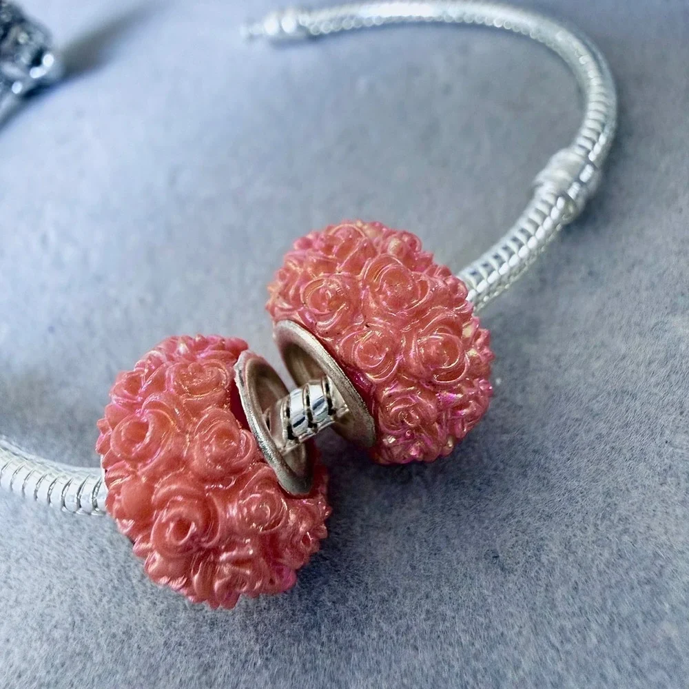 Set of 2 Orange Rose Floral Spacers Charms fits PANDORA